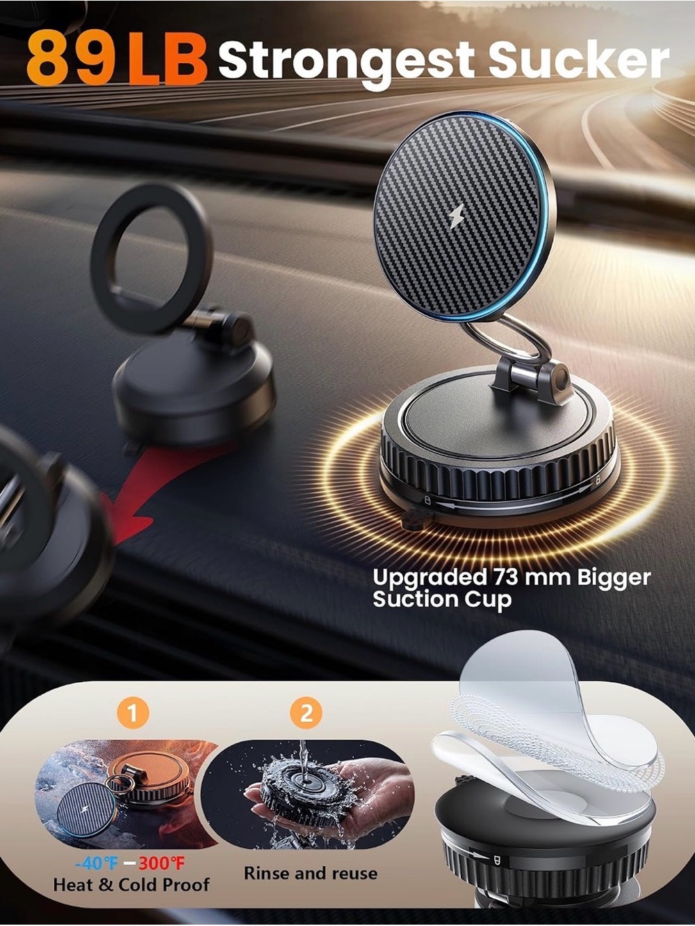 Wireless Magnetic Car Phone Mount - Black